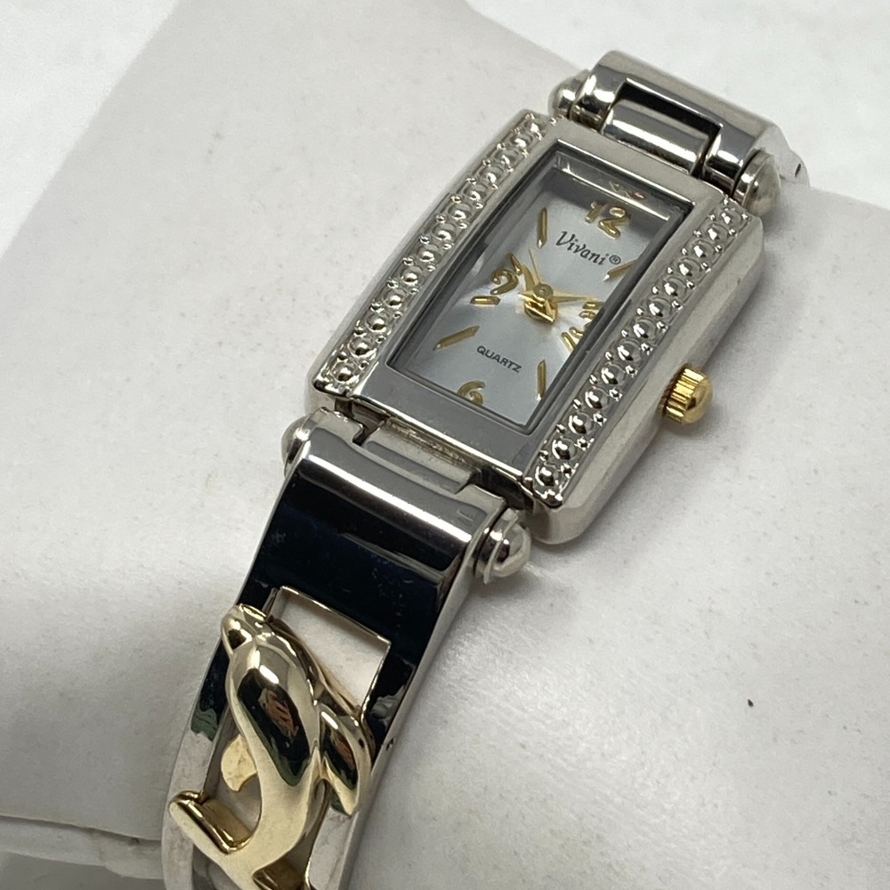 Vivani Women's Watch Dolphins Silver Gold Two Tone 20mm Cuff New Battery 6.25"